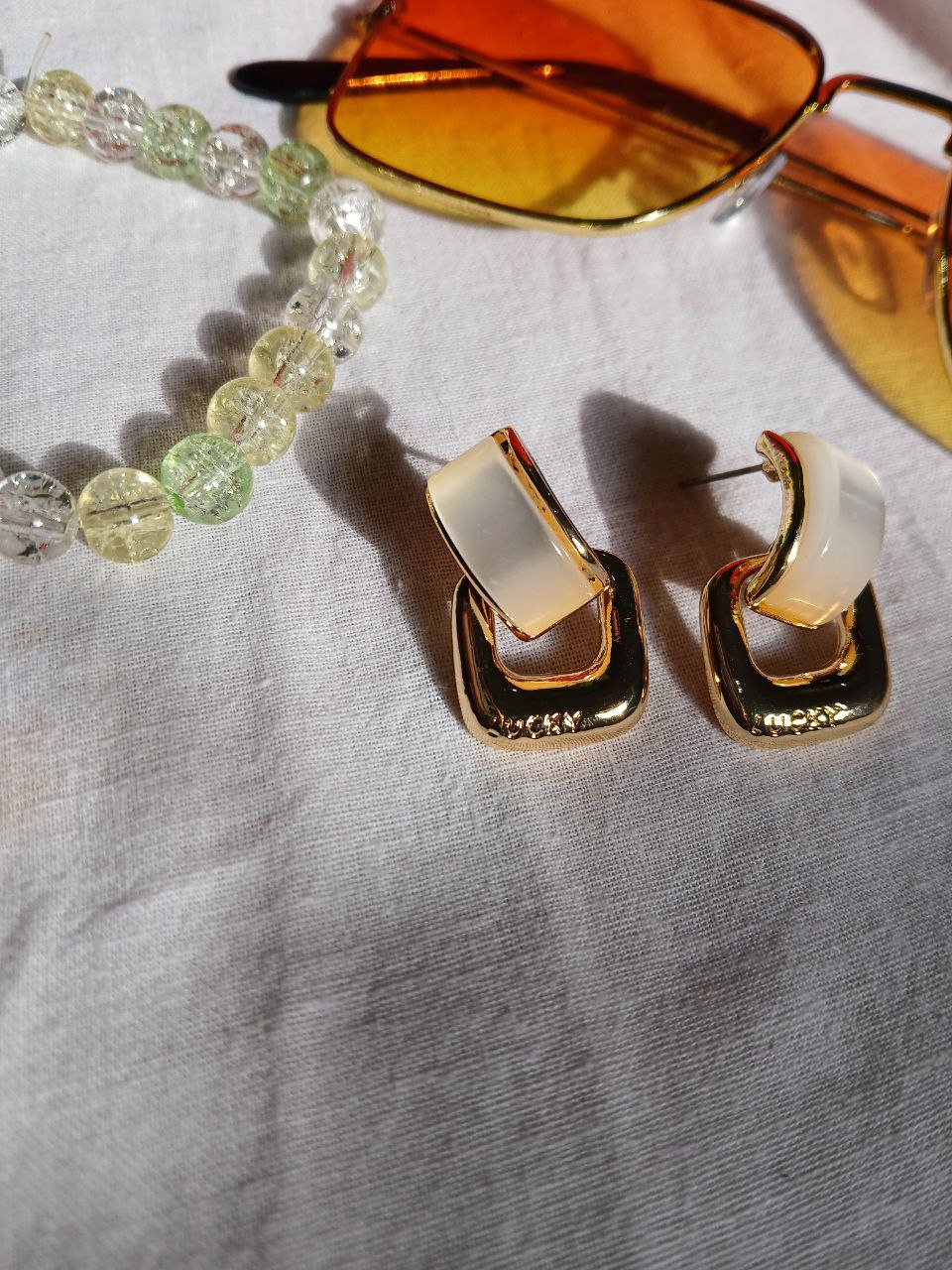 White & Gold Geometric Earrings