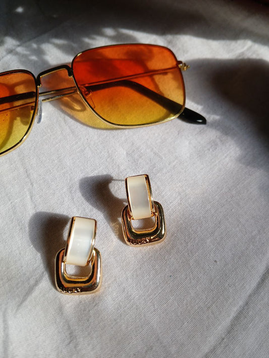 White & Gold Geometric Earrings