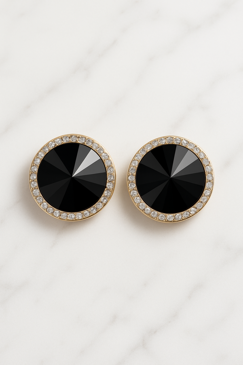 Black Crystal Studs - White Marble Background