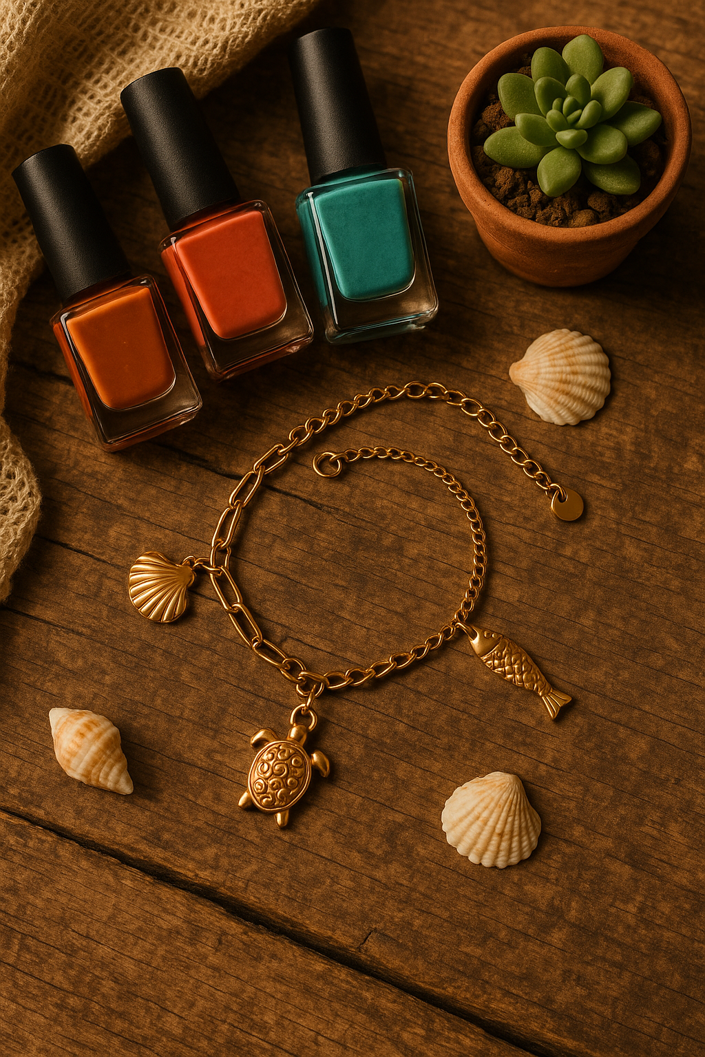 Bracelet on rustic wood with bohemian styling
