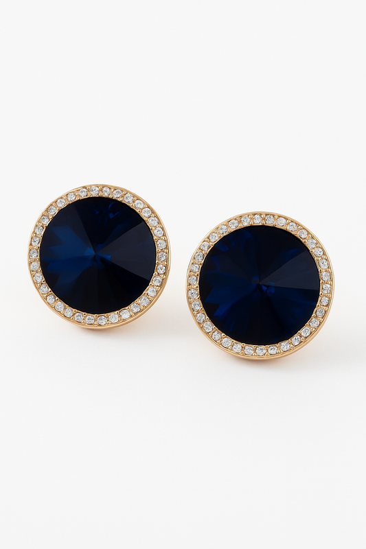 Navy Blue Crystal Studs - White Background