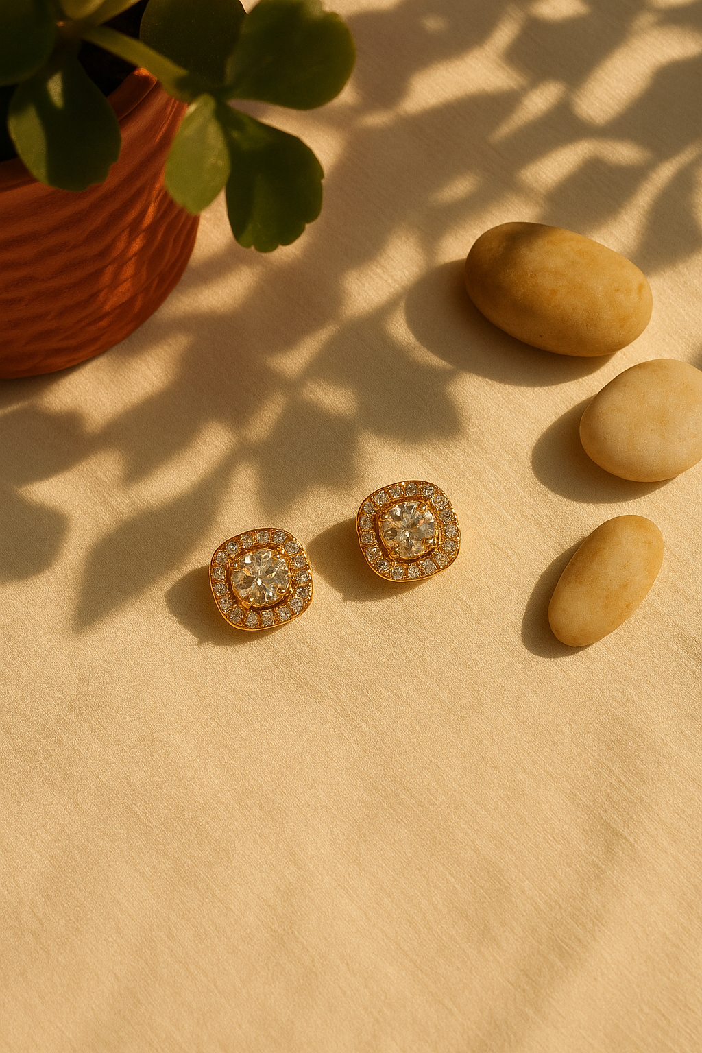 Studs with leaf shadows - overhead flat lay