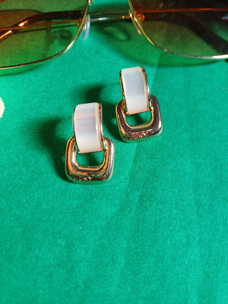 White & Gold Geometric Earrings